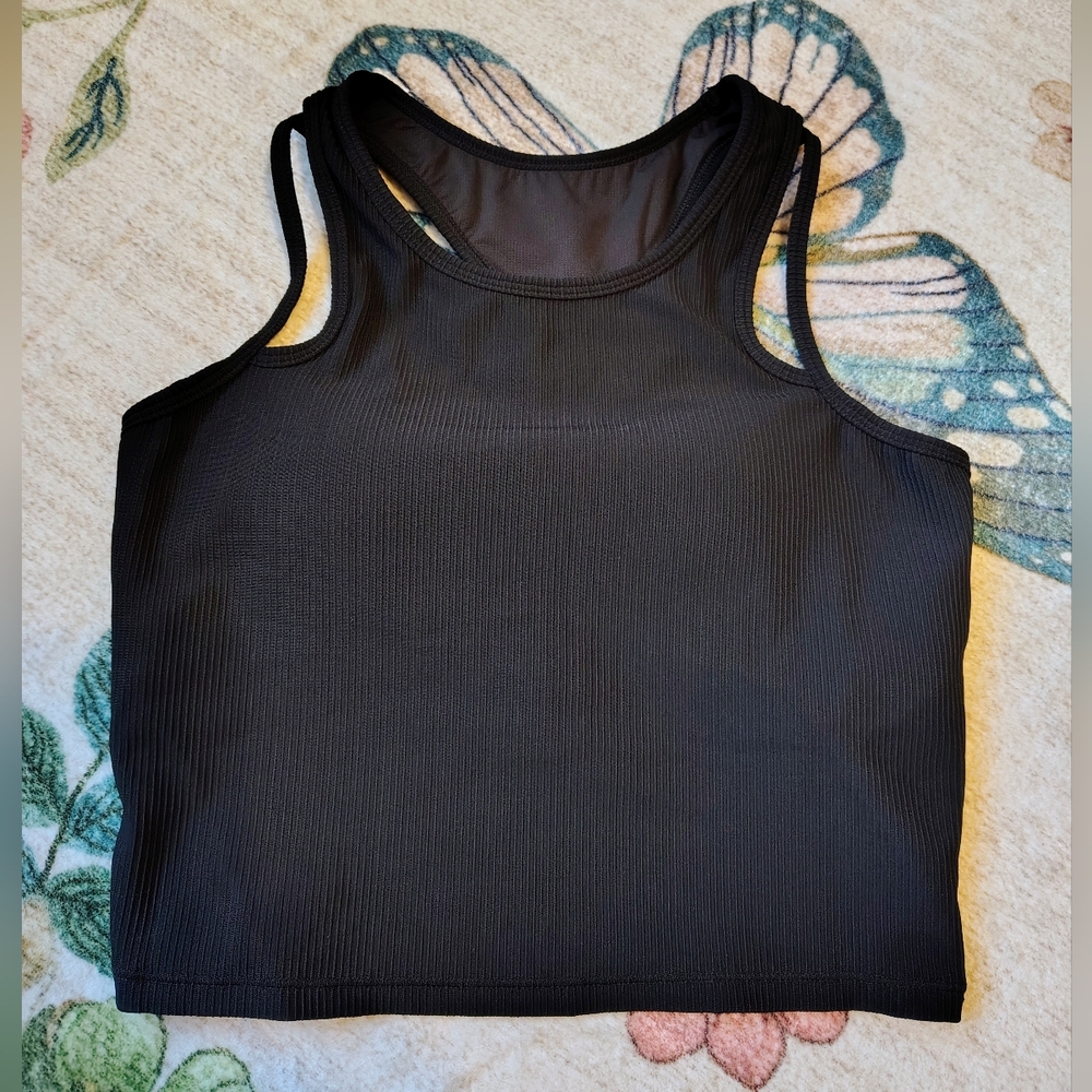 HALARA Black Ribbed Tank Bra Top
